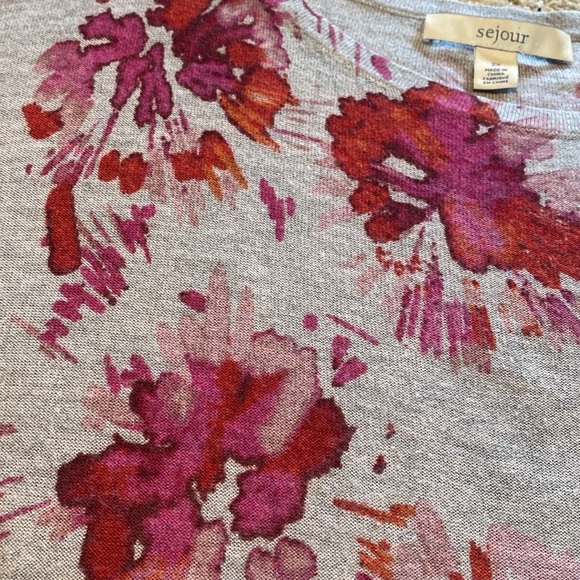 Sejour Batwing Oversized Slouchy Floral Sweater Gray Pink Size 2X - Picture 3 of 11